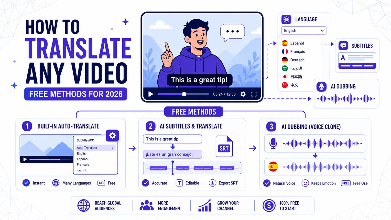 Comment traduire une vidéo YouTube en 2026 (multi-langues, doublage IA)